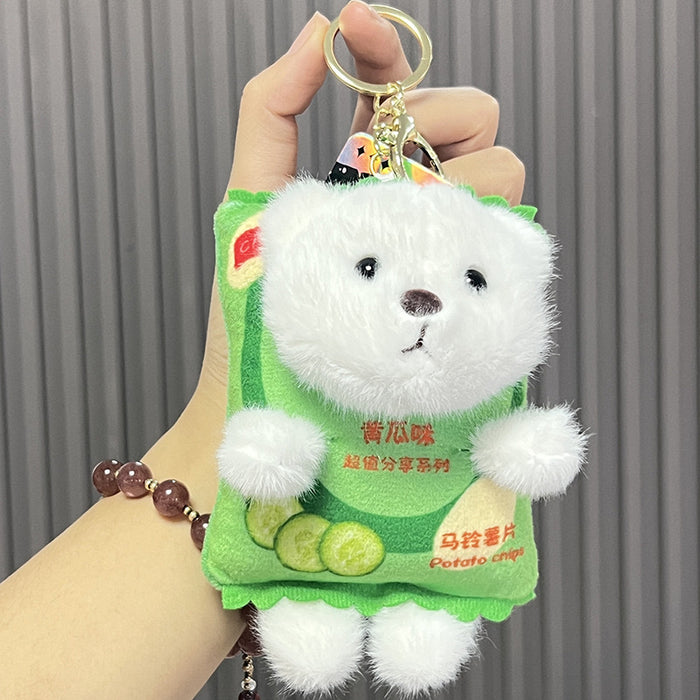 Wholesale Cartoon plush potato chips bear doll creative couple anti-lost keychain cute bag pendant online celebrity gift