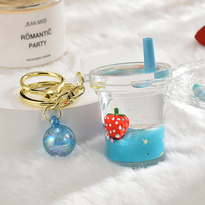 Wholesale Acrylic Oil Quicksand Bottle Color Beads Strawberry Fruit Keychain JDC-KC-ShuangD010