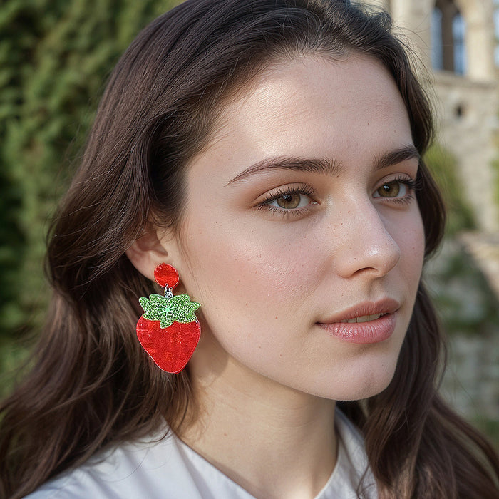 Wholesale Acrylic Earrings White Purple Red Plaid Strawberry Acrylic Earrings Earrings Earrings for Women