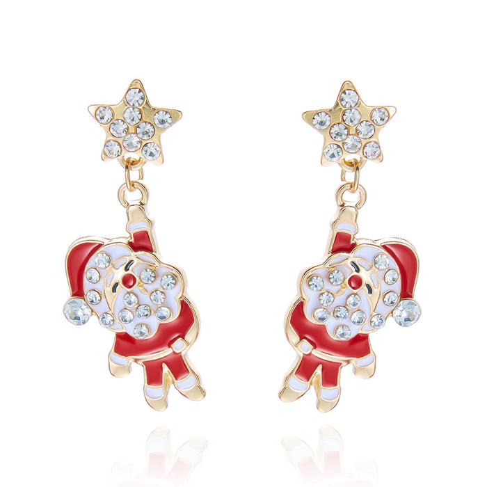 Wholesale Rhinestone Christmas Earrings Santa Candy Cane Bow Alloy Plated Fashion Accessory