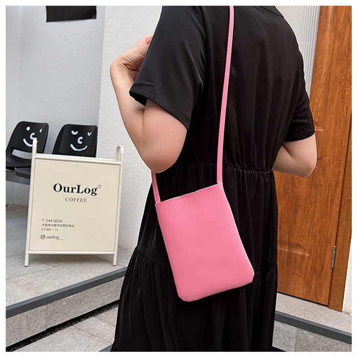 Wholesale Small shoulder bag, casual retro solid color vertical phone bag, simple soft leather single shoulder