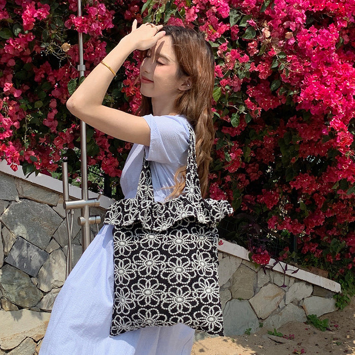 Wholesale Embroidered flower bag with simple and niche design, versatile and fashionable, large capacity crossbody bag