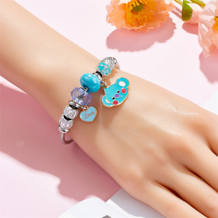 Wholesale stainless steel DIY female student Heart pendant beaded Charms Bracelets