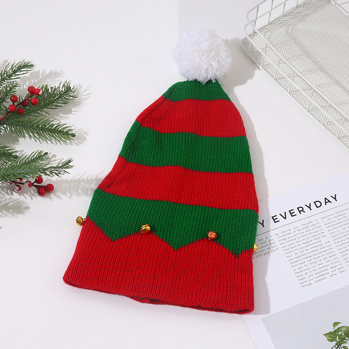 Wholesale Red and White Christmas Hat Bell Christmas Hat Color Matching Fur Ball Woolen Hat  Knitted Hat