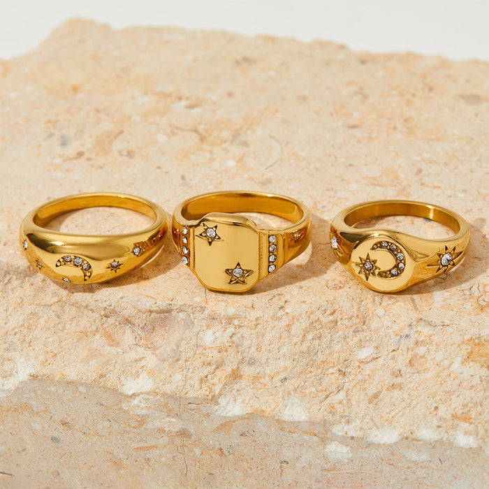 Wholesale Gold-Plated Stainless Steel Star and Moon Ring