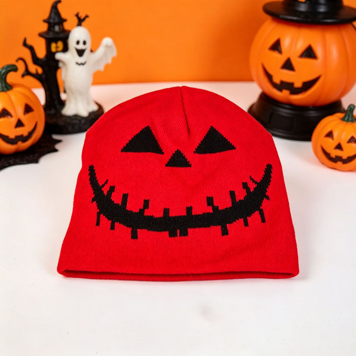Wholesale Jacquard Knitted Beanie  Pumpkin Contrast Color Party Hat MOQ: 2