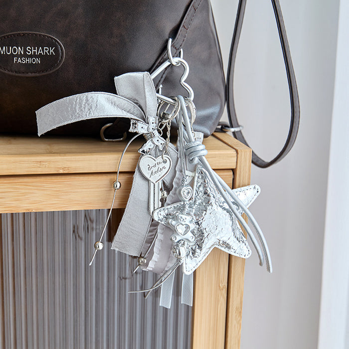 Wholesale Silver Sparkling Sequins Five-Corner Star Bag Pendant Schoolbag Hanging Chain