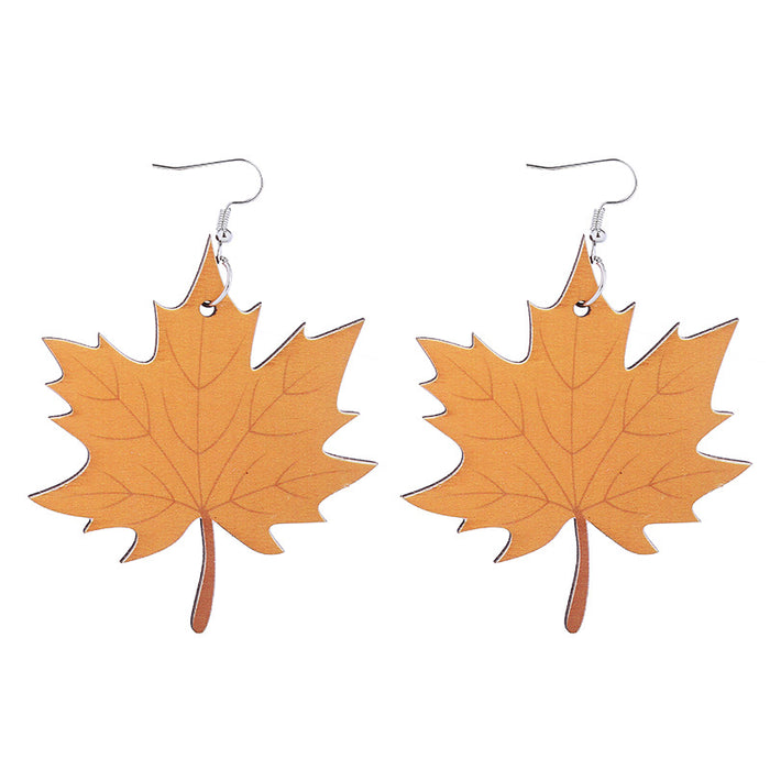 Wholesale Earrings Wooden Autumn Pumpkin Maple Leaf JDC-ES-ChTeng003