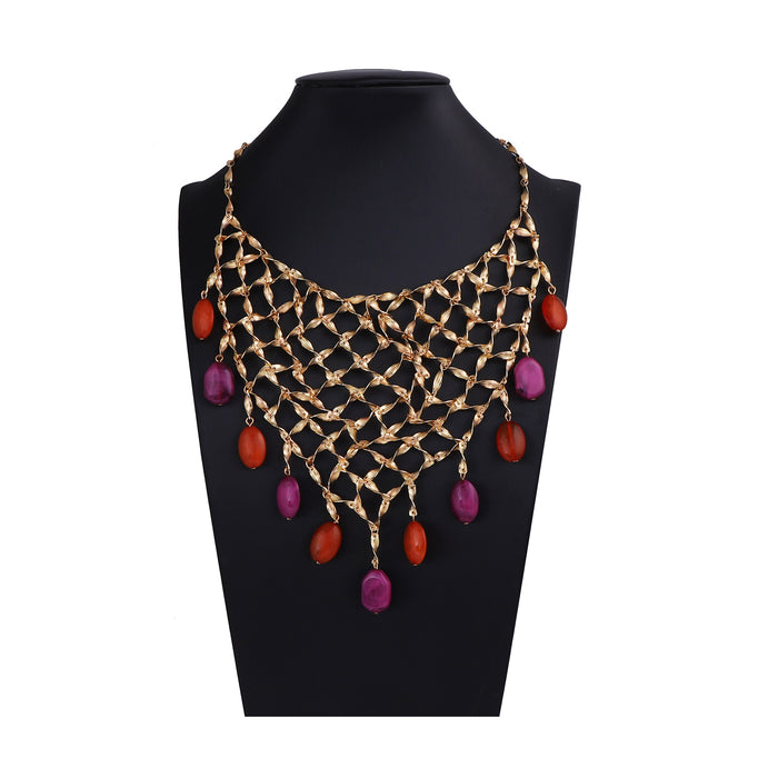 Wholesale Beaded Metal Mesh Pendant Necklace Versatile and Casual