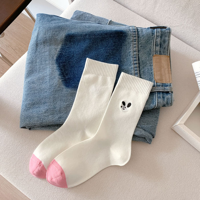 Wholesale Socks Candy Color Cute Embroidery Middle Tube Socks Pile Sock Cotton