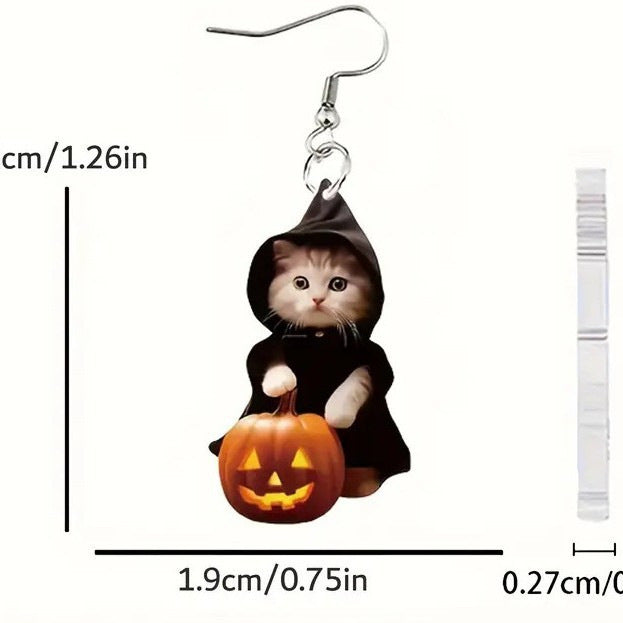 Wholesale Cat Portable Pumpkin Earrings Acrylic Flat Halloween Funny Ghost Ghost Earrings