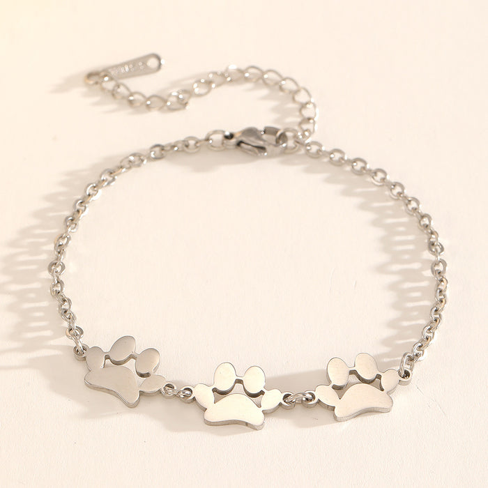 Wholesale 2pcs Stainless Steel Pet Paw Print Bracelet