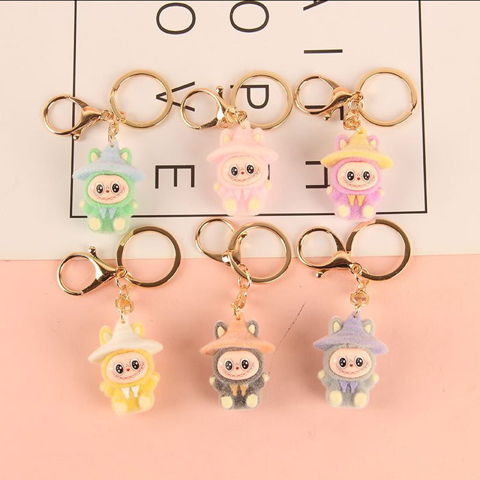 Wholesale Hat-wearing flocked cartoon character keychain