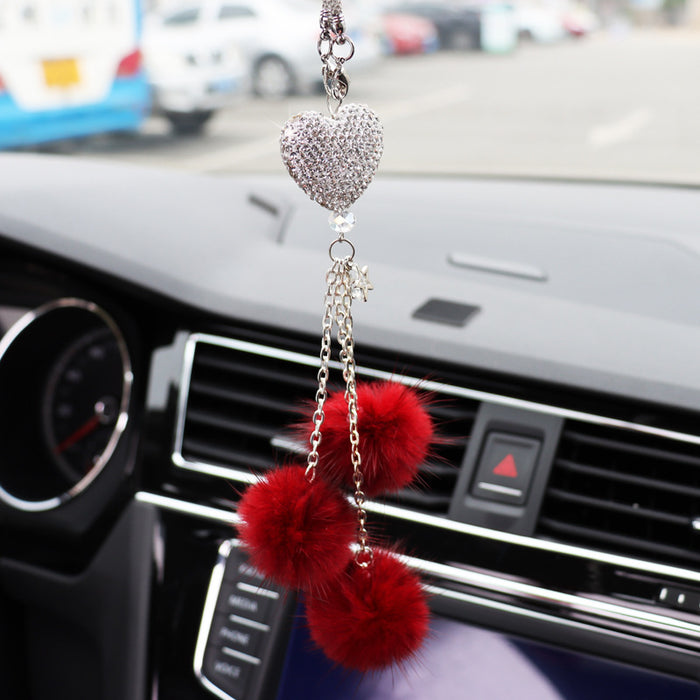 Wholesale Pink Plush Fur Ball Car Pendant Heart Design Car Interior Decoration