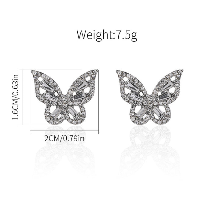 Wholesale New alloy jewelry versatile diamond inlaid butterfly earrings silver needle retro earrings