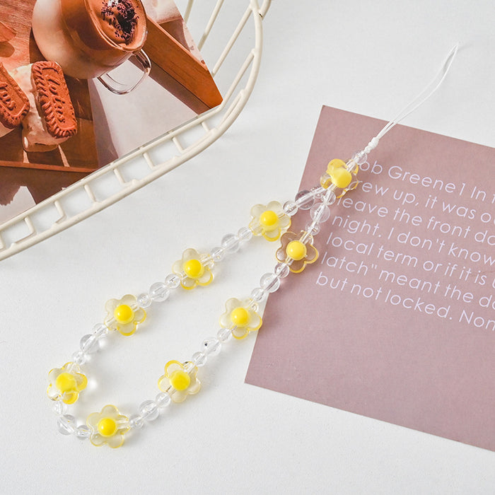 Wholesale Beaded Bear Flower Mobile Phone Chain short Phone Case Hanging Chain Acrylic