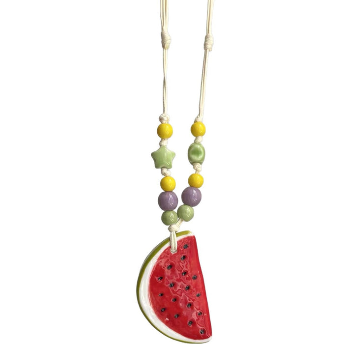 Wholesale Colorful Watermelon Bead Necklace Braided Rope With Alloy Chain Trendy Boutique Jewelry MOQ≥2