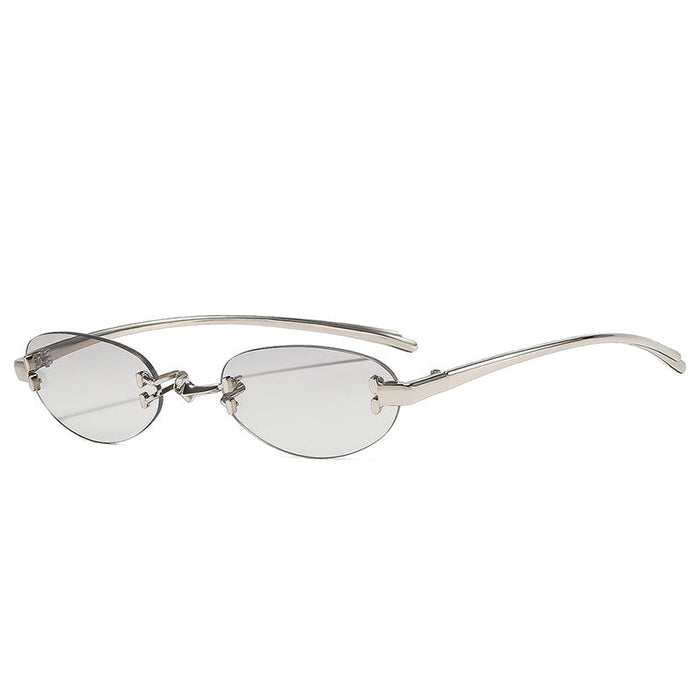Wholesale Retro Metal Rimless Oval Sunglasses Trendy Fashion Accessory