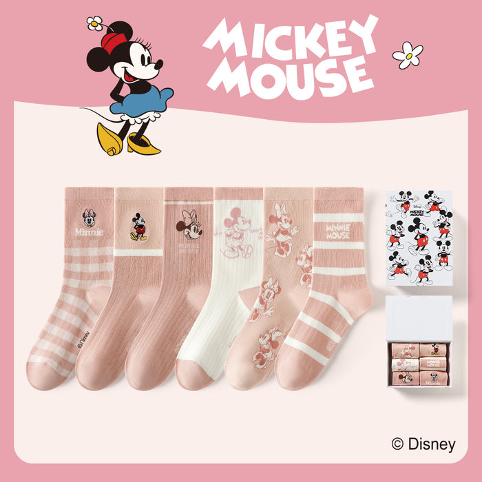 Wholesale Spring and Autumn style 6-pack college style cartoon embroidered mid tube socks