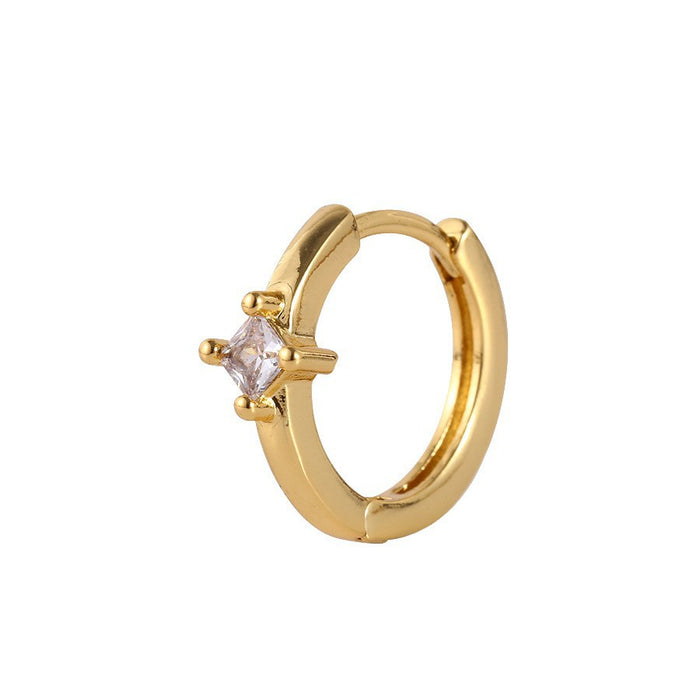 Wholesale Personalized Light Luxury Copper Earnail Geometric Earring Set with Diamond studded Color Diamond Zircon Square Earring Buckle