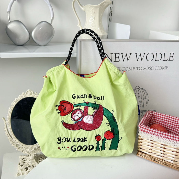 Wholesale Embroidered Eco-Friendly Shopping Bag Nylon Cartoon Handbag Women' s Crossbody Shoulder Bag