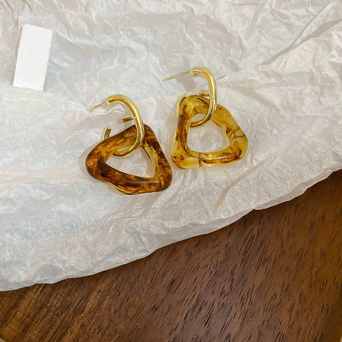 Wholesale  silver needle geometric irregular resin earrings heart earrings