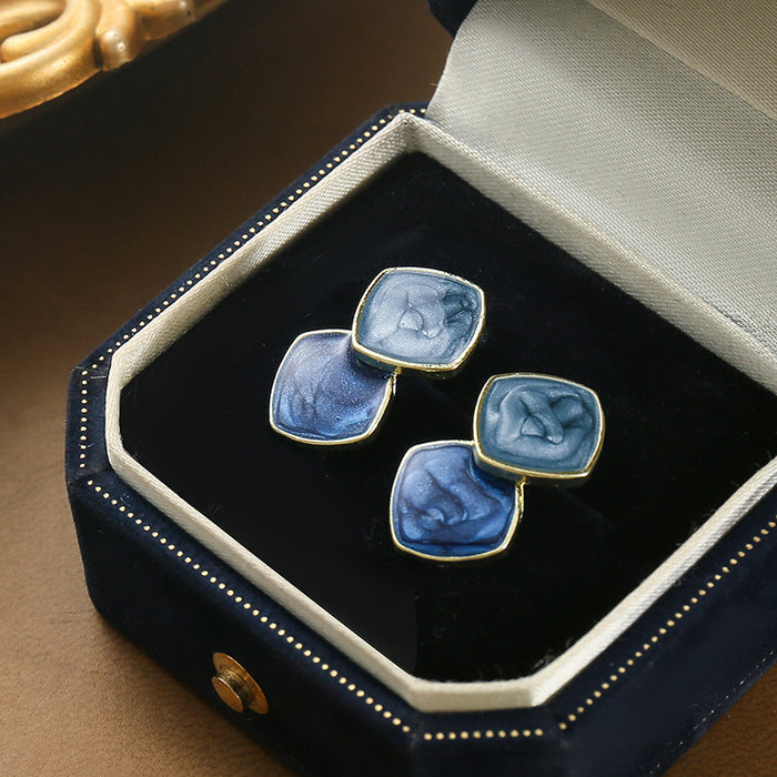 Wholesale Haze blue retro earrings for women S925 silver needle geometric oil drop temperament earrings simple high-end ear jewelry