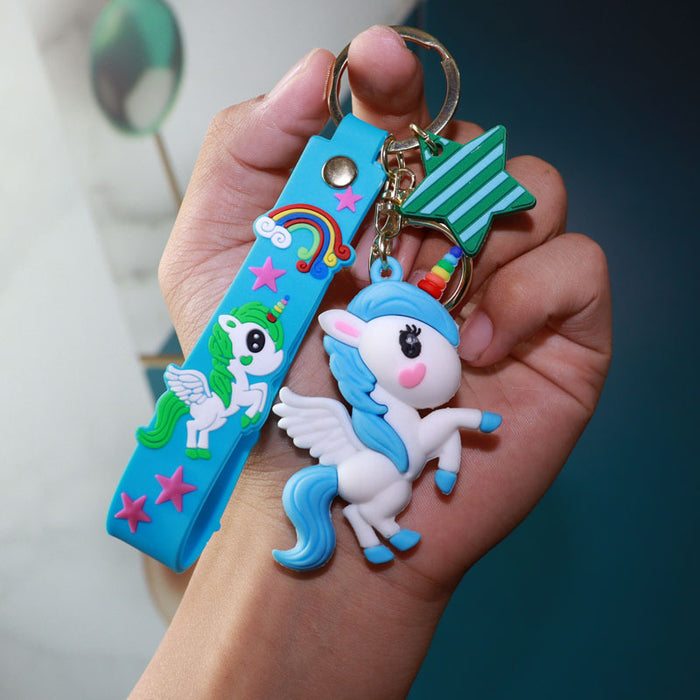 Wholesale Trendy Rainbow Unicorn Cartoon Keychain Cute Pony Car Key Accessory Bag Charm Gift