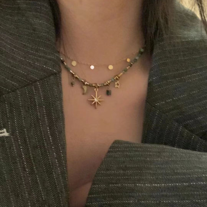 Wholesale Vintage beaded layered necklace with niche design, collarbone chain, neck chain, sweater chain