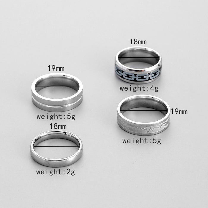 Wholesale Punk Ring Personalized Stainless Steel ECG Chain Stripe Set Ring