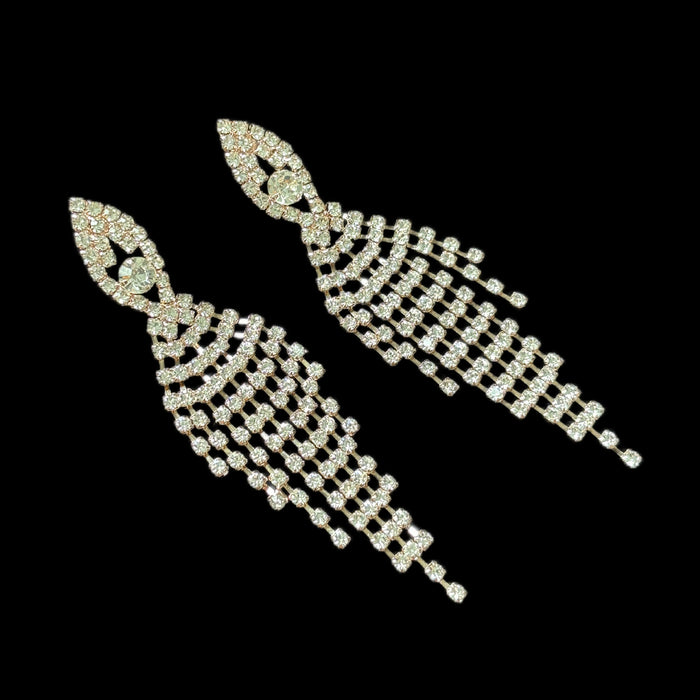 Wholesale Elegant jewelry with diamond studded tassel earrings, fashionable, luxurious, high-end, versatile earrings