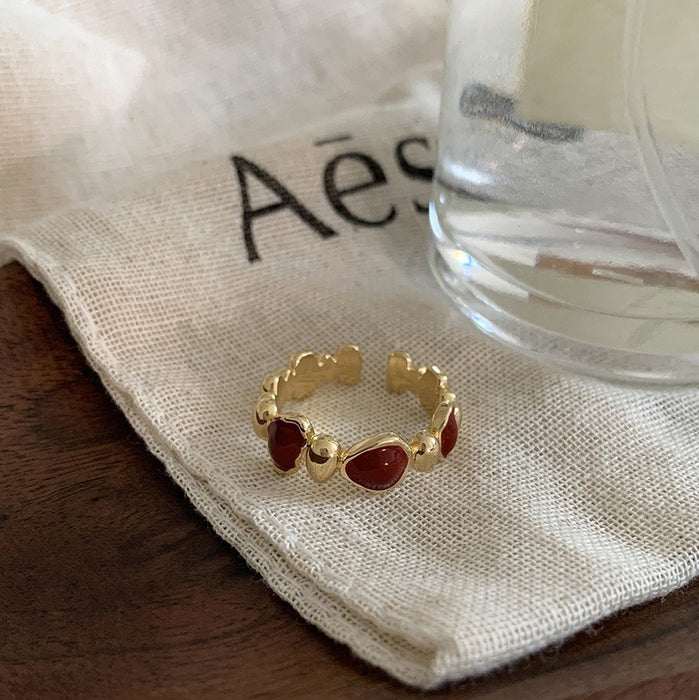 Wholesale Light luxury metal brushed diamond inlaid ring, niche and high-end open mouth ring