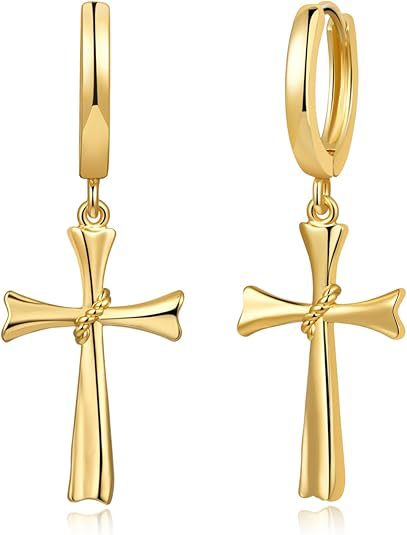 Wholesale Cross pendant earrings, copper plated genuine gold ear buckles, high-end and light luxury accessories