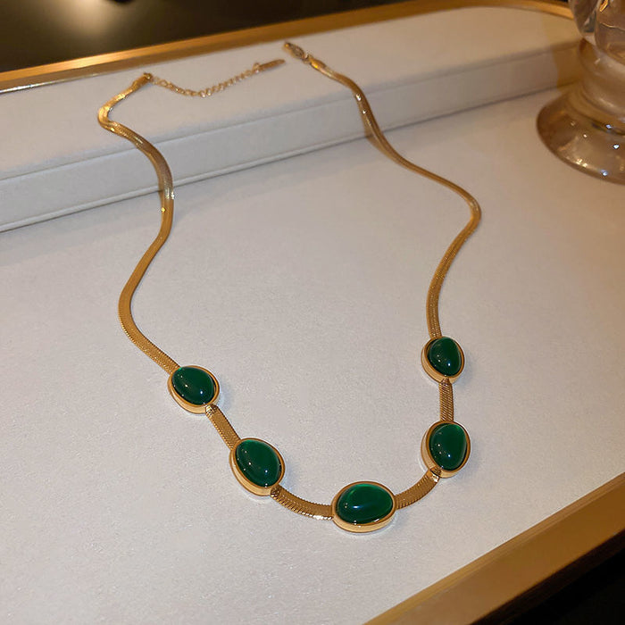 Wholesale Retro irregular emerald titanium steel necklace