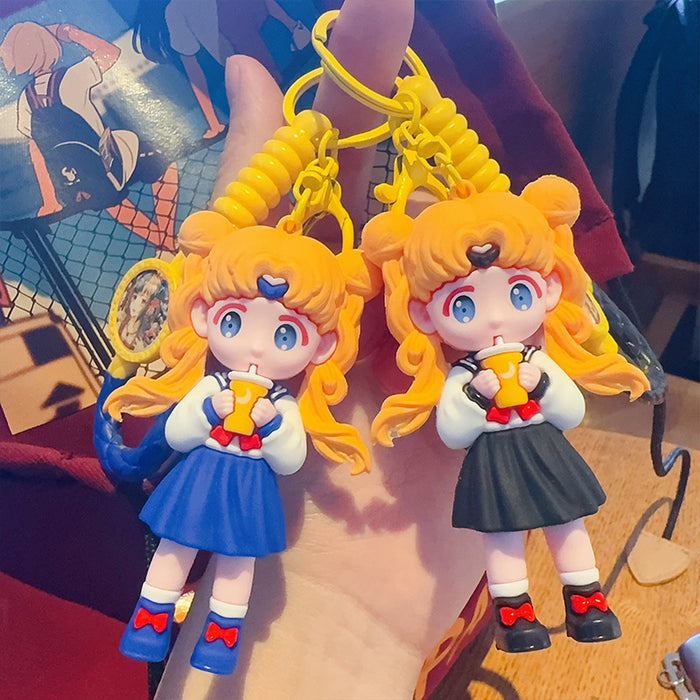 Wholesale Cute Cartoon Girl Drinking Milk Tea PVC Keychains