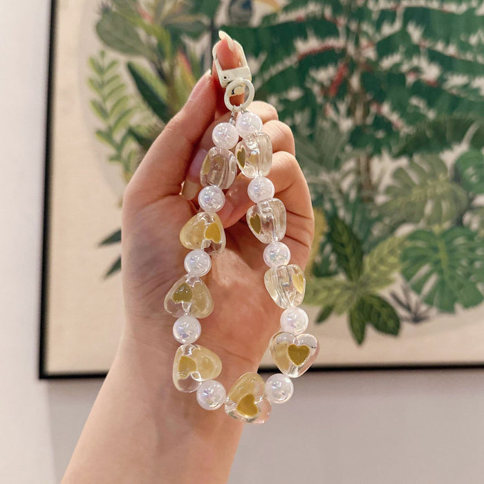 Wholesale Handmade bead bracelet keychain pendant acrylic heart car keychain pendant accessories