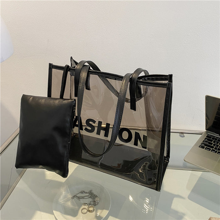 Wholesale Fashionable large capacity transparent single shoulder tote bag handbag