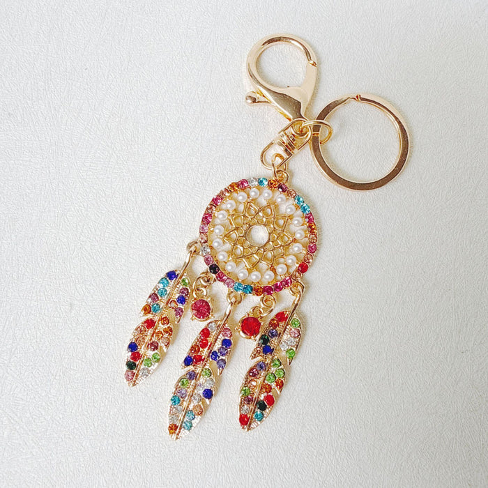 Wholesale Pink Dream Catcher Keychain Rhinestone Tassel Feather Zinc Alloy Chic Gift MOQ≥12