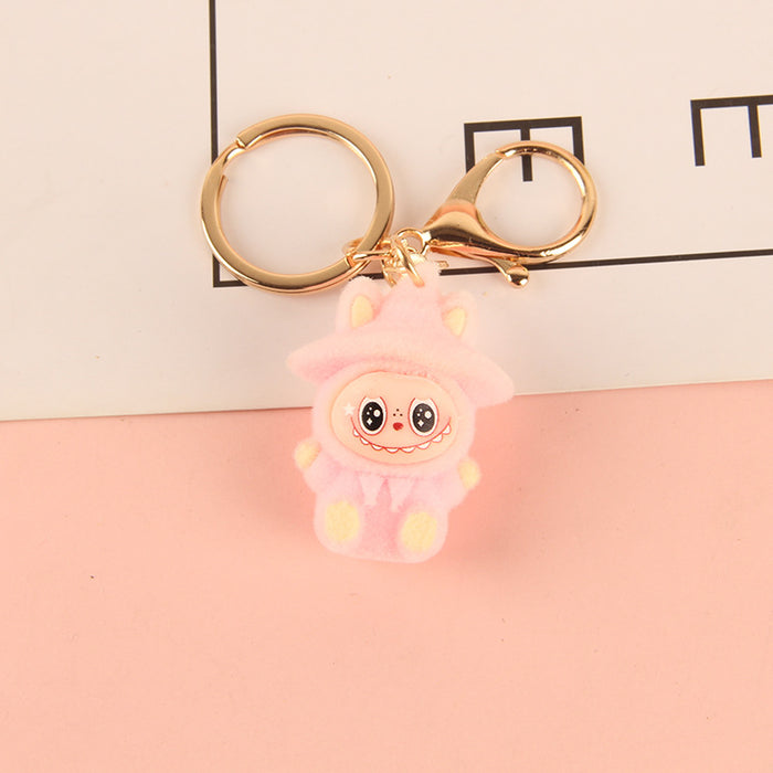 Wholesale Hat-wearing flocked cartoon character keychain
