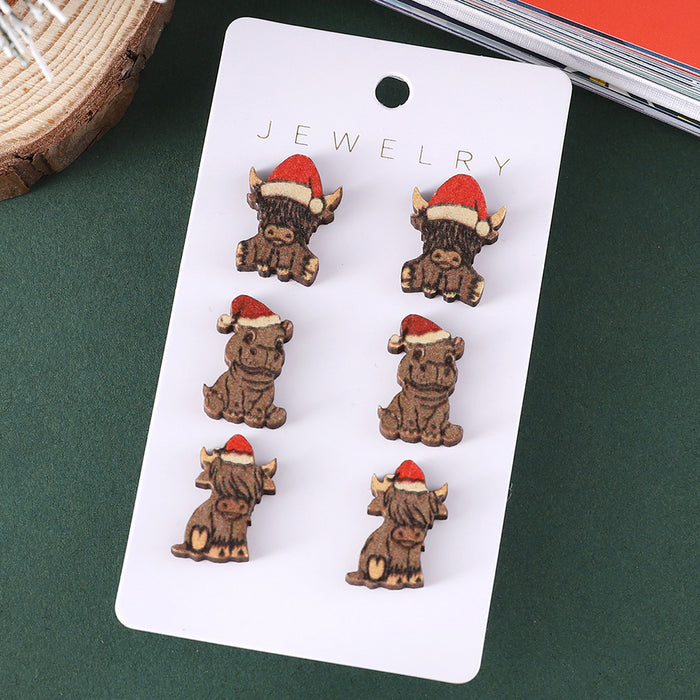 Wholesale Wooden Christmas Cow Earrings Set Trendy Animal Jewelry Accessory