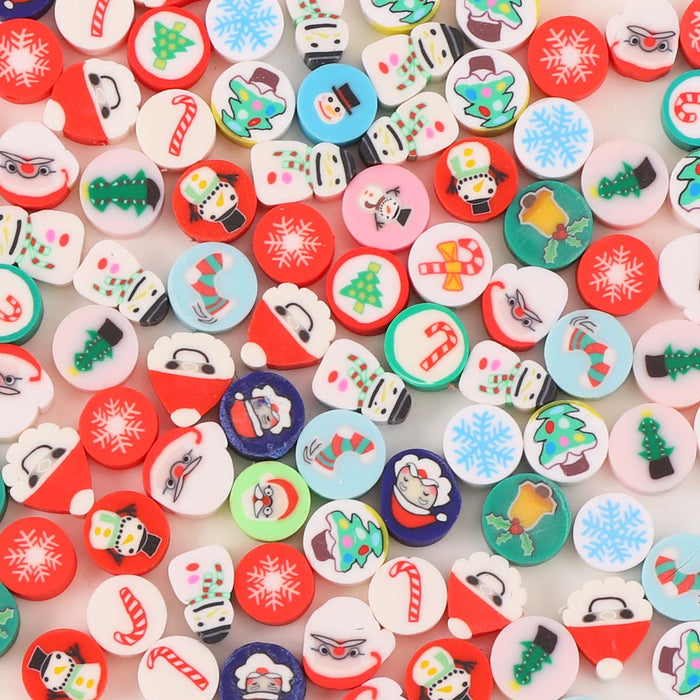 Wholesale 100pcs Polymer Clay Christmas Snowman Tree Cane Loose Beads JDC-BDS-LiuXia003