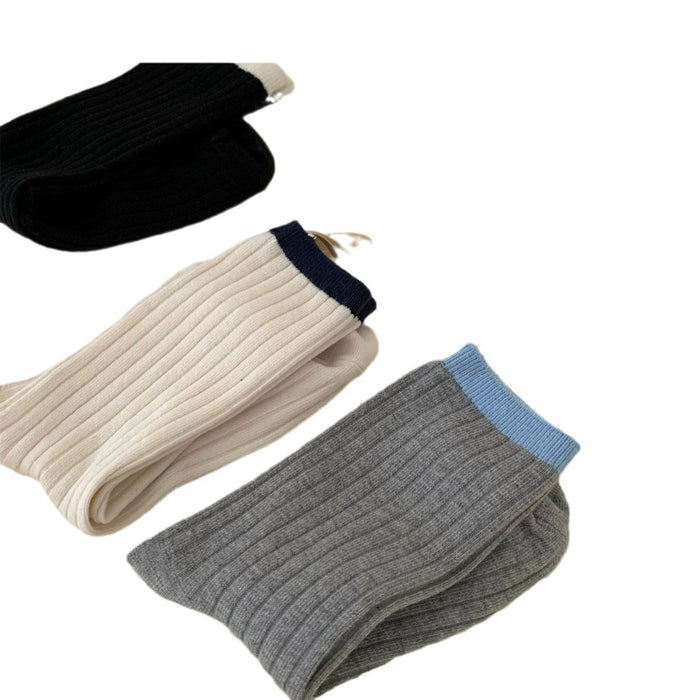 Wholesale Minority Basic Color blocked Stacked Sock Fabric Label Academy Middle Sock Basic