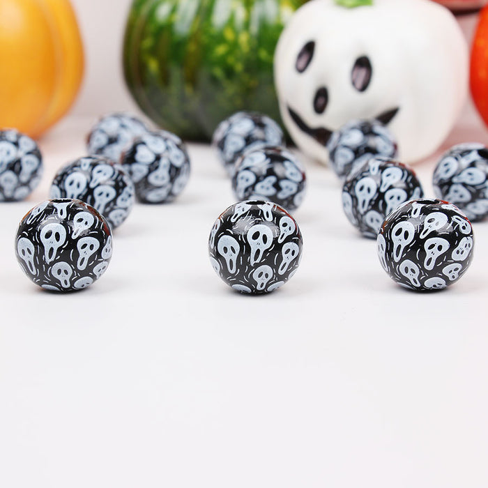 Wholesale 50PCS Halloween Colorful Witch Pumpkin Ghost Face Wooden Beads JDC-BDS-TianYue023