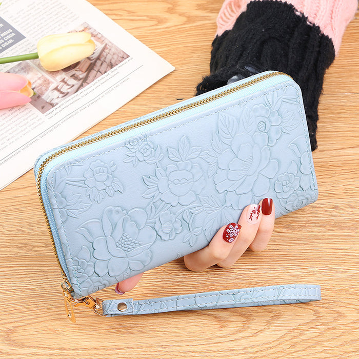 Wholesale New Long Zipper Hand-held Bag Enlarged Phone Bag Embossed Design Large Cash Clip Simple Women's Wallet Trend JDC-WT-PC006