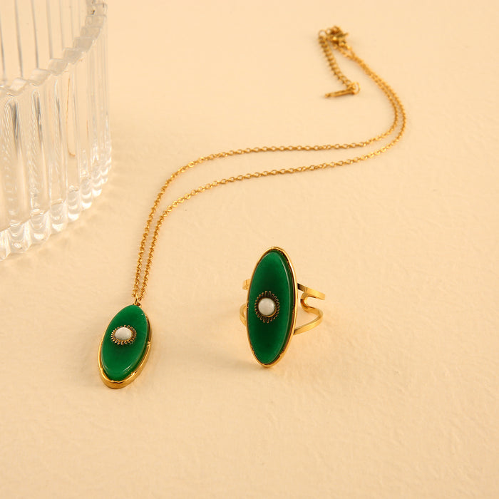 Wholesale Popular retro stainless steel necklace set with light luxury and high-end accessories, ring set