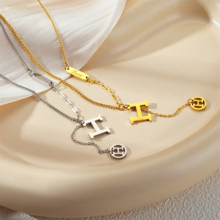 Wholesale Electroplated design with tassel letters, tassel titanium steel necklace, minimalist collarbone chain