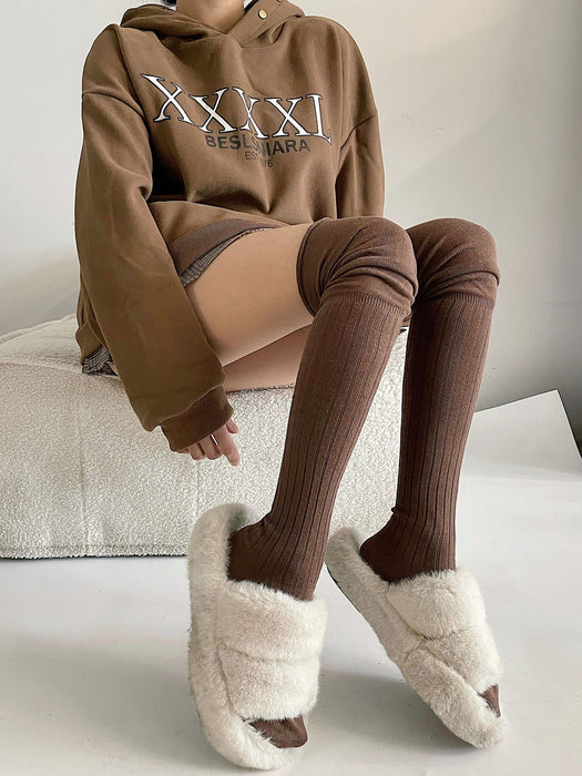 Wholesale Solid color knee high socks with patchwork stacking, women's versatile high socks paired with boots