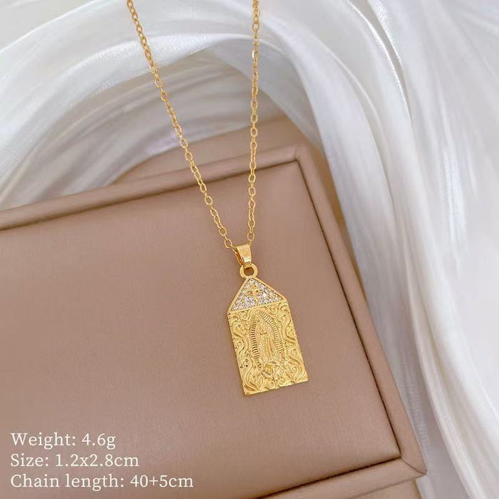 Wholesale A delicate and elegant bronze micro-set Madonna necklace with a vintage,  artistic style.