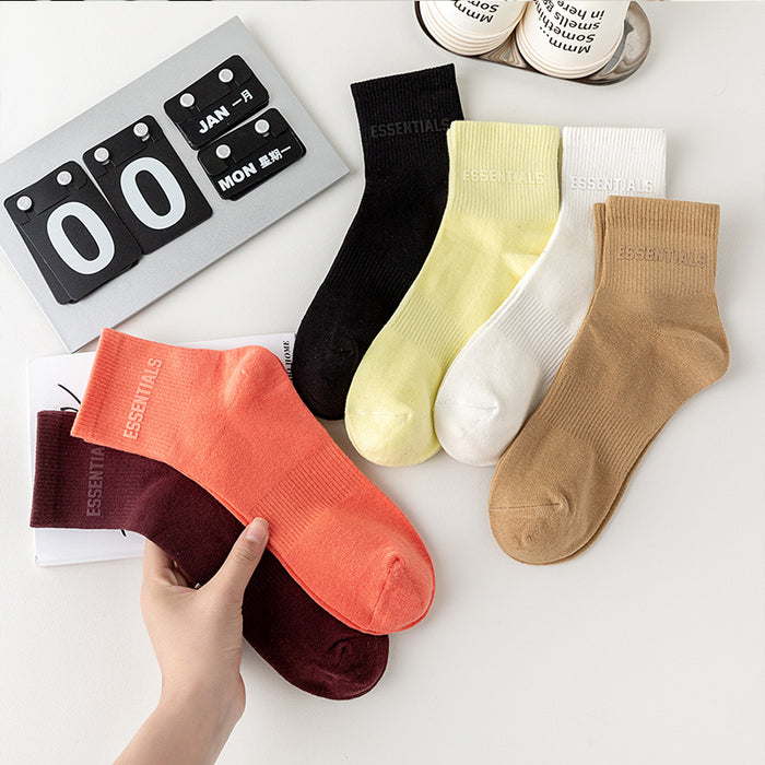 Wholesale Candy Color 3D Word Rubber Label Printing Cotton Socks JDC-SK-JiaY011