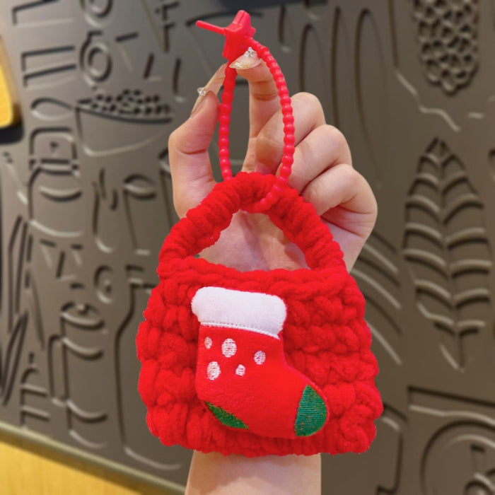 Wholesale Cute cartoon knitted mini coin purse Christmas hand-woven keychain accessories wholesale creative storage bag
